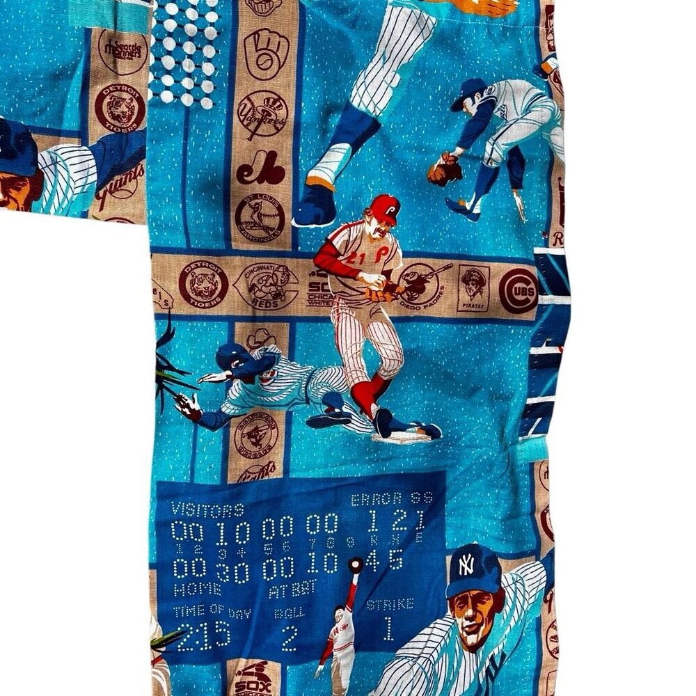 Vintage Sears MLB Baseball Team Curtains Valance Vtg 80s Total 2